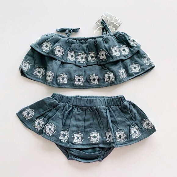 kate quinn Other - Kate Quinn Organics Baby Girl Double ruffle sun embroidered Sunsuit 18-24 Months
